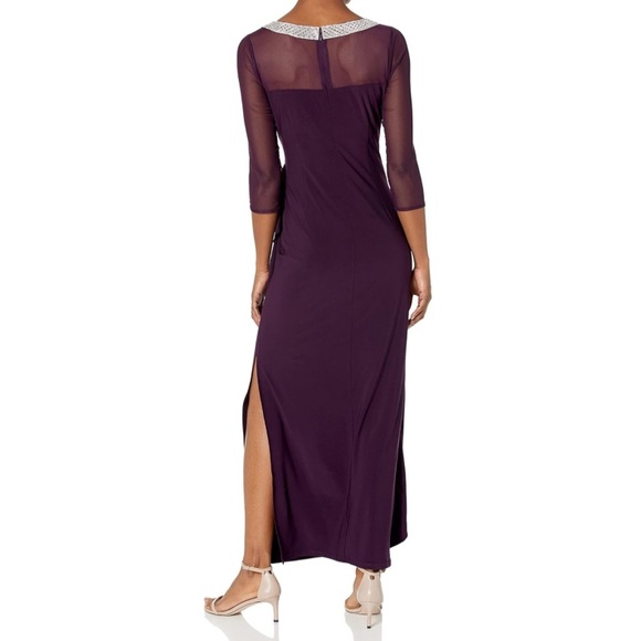 Alex Evenings Long Matte Jersey Special Occasion Dress Illusion Neckline Size 8 - Picture 3 of 16